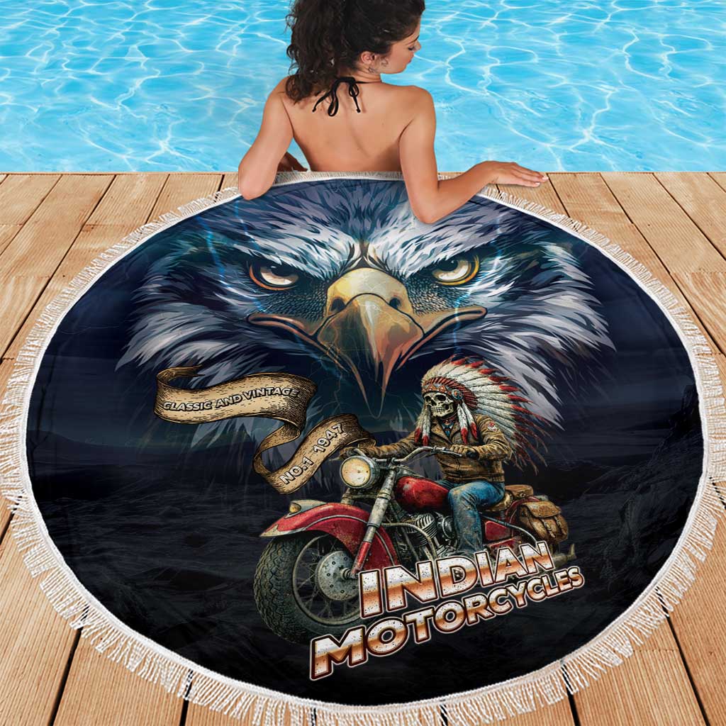 American Indian Legendary Motorcycle Beach Blanket Native American Retro Rider - Wonder Print Shop