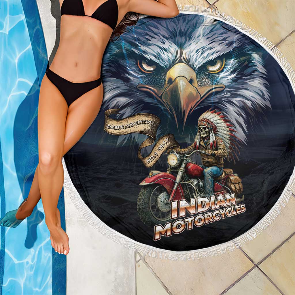 American Indian Legendary Motorcycle Beach Blanket Native American Retro Rider - Wonder Print Shop