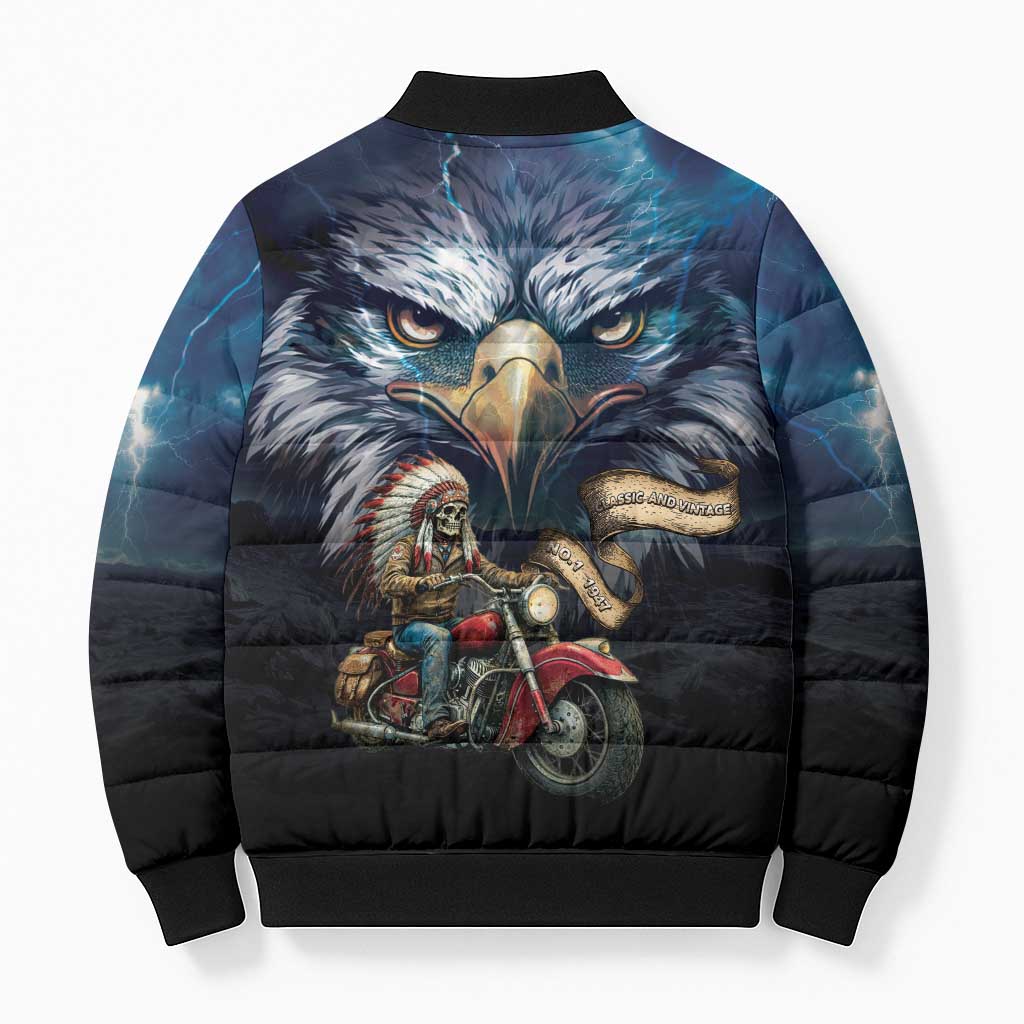 American Indian Legendary Motorcycle Bomber Puffer Jacket Native American Retro Rider - Wonder Print Shop