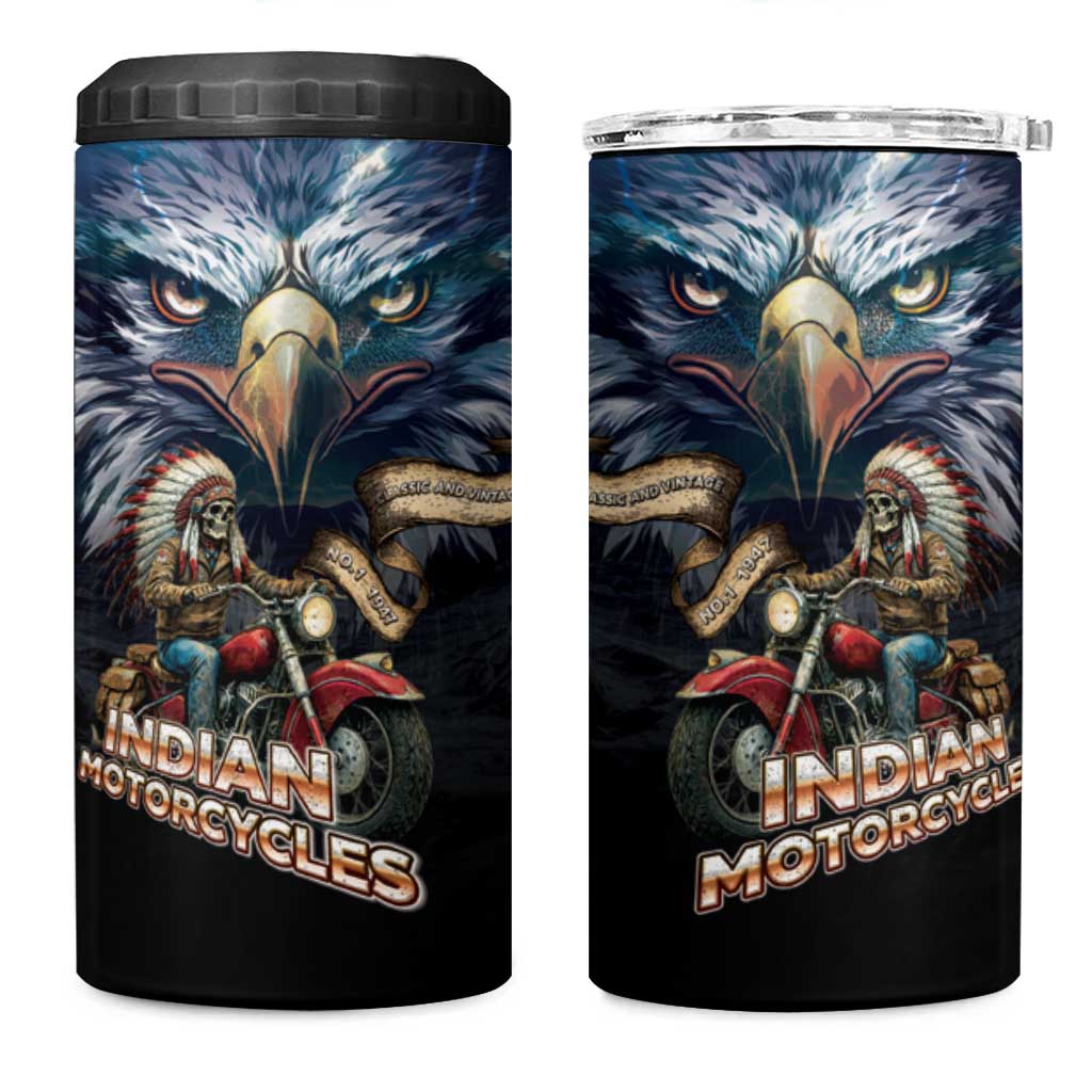 American Indian Legendary Motorcycle 4 in 1 Can Cooler Tumbler Native American Retro Rider - Wonder Print Shop