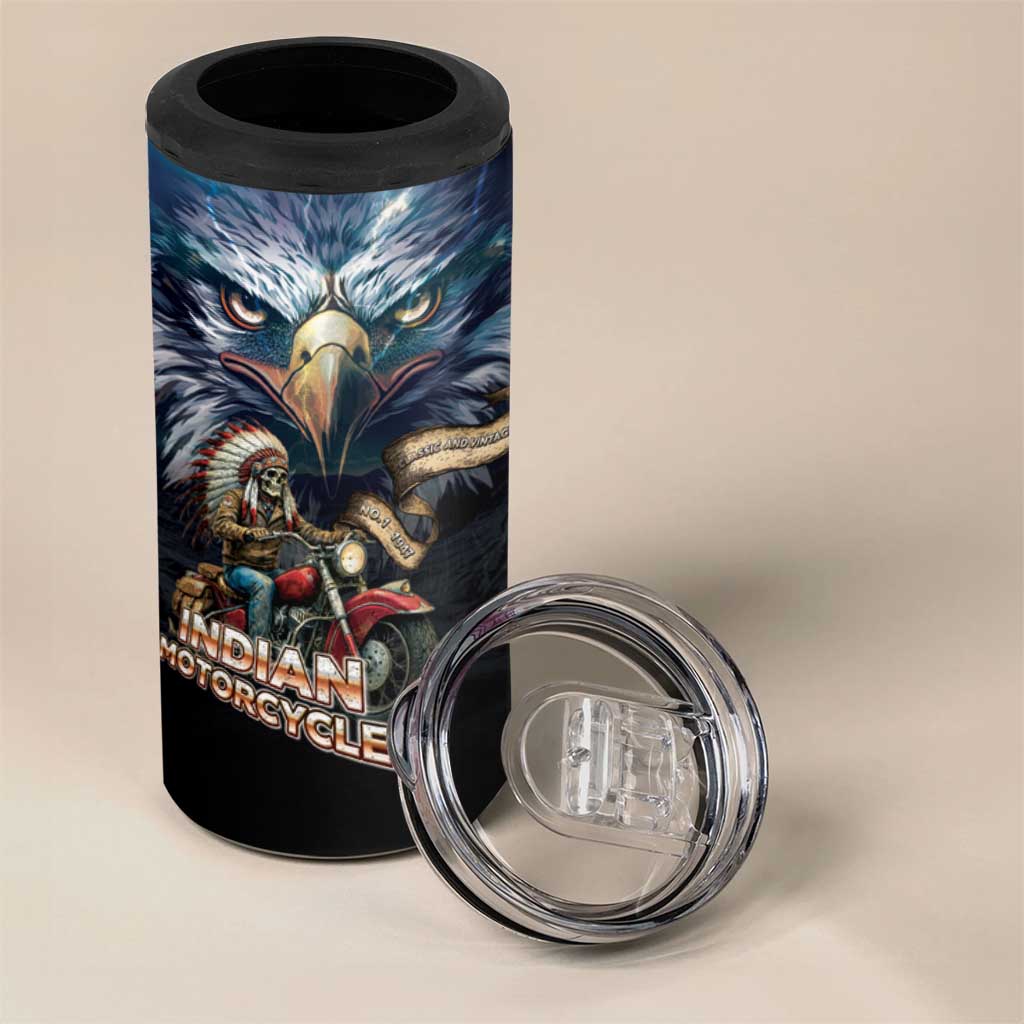 American Indian Legendary Motorcycle 4 in 1 Can Cooler Tumbler Native American Retro Rider - Wonder Print Shop