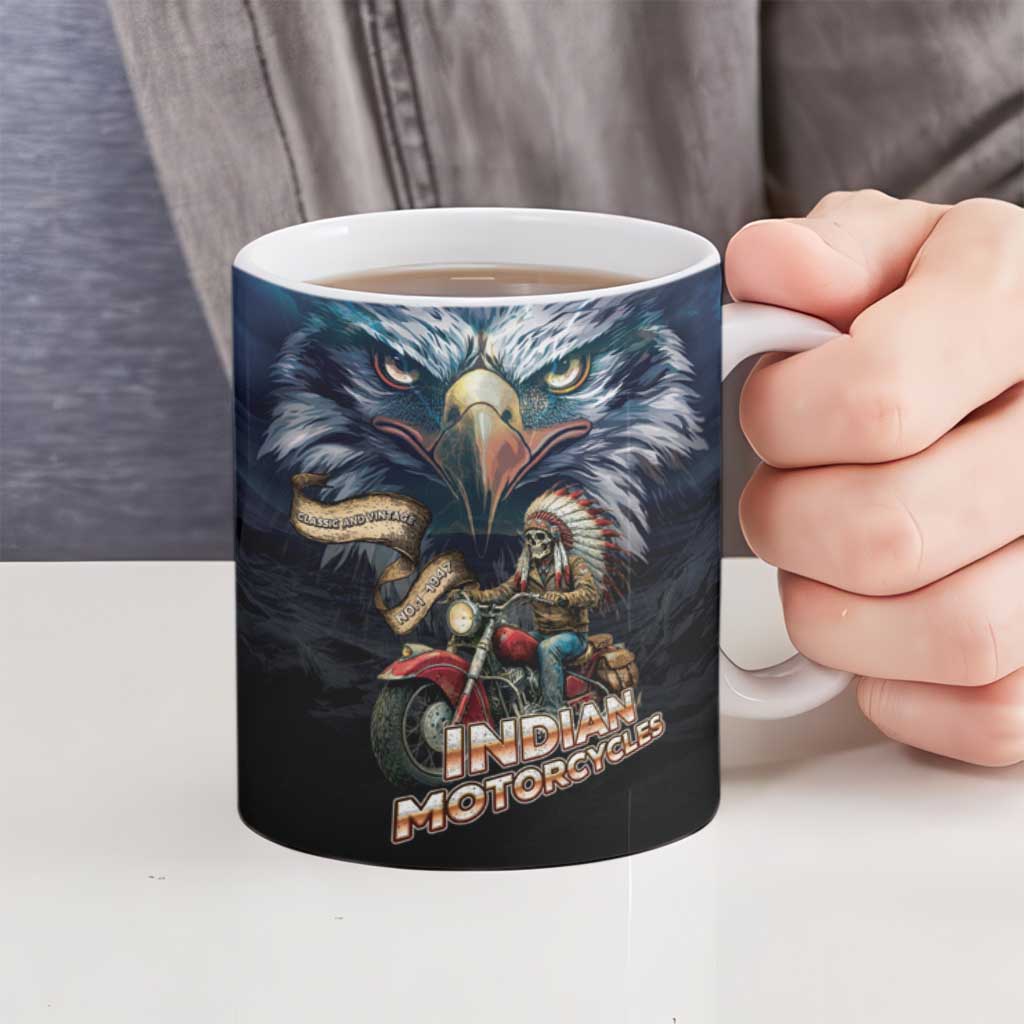 American Indian Legendary Motorcycle Ceramic Mug Native American Retro Rider - Wonder Print Shop