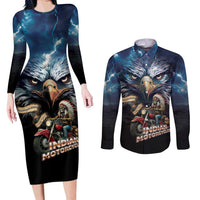 American Indian Legendary Motorcycle Couples Matching Long Sleeve Bodycon Dress and Long Sleeve Button Shirt Native American Retro Rider - Wonder Print Shop