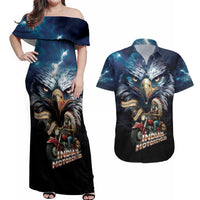 American Indian Legendary Motorcycle Couples Matching Off Shoulder Maxi Dress and Hawaiian Shirt Native American Retro Rider - Wonder Print Shop
