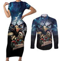 American Indian Legendary Motorcycle Couples Matching Short Sleeve Bodycon Dress and Long Sleeve Button Shirt Native American Retro Rider - Wonder Print Shop