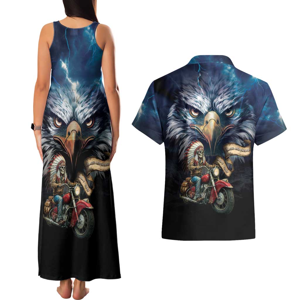 American Indian Legendary Motorcycle Couples Matching Tank Maxi Dress and Hawaiian Shirt Native American Retro Rider - Wonder Print Shop