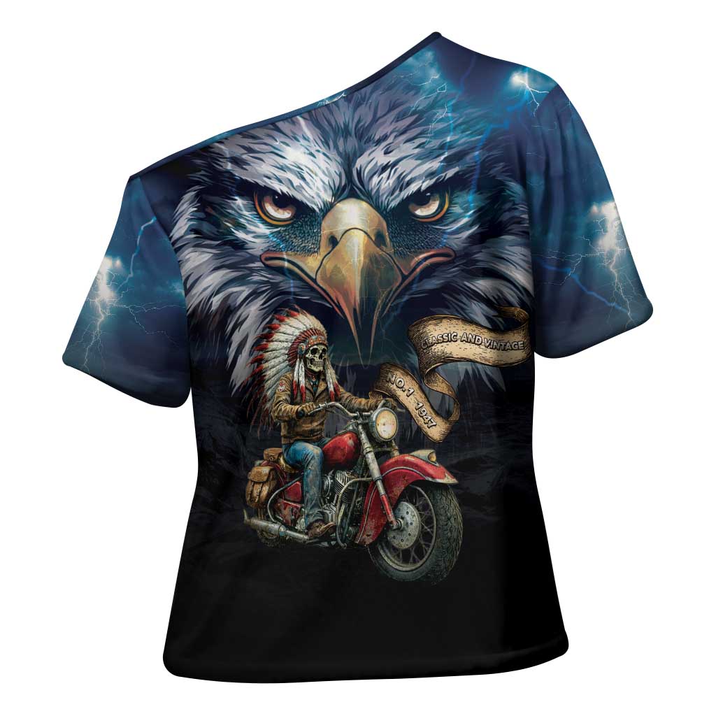 American Indian Legendary Motorcycle Cross Shoulder Shirt Native American Retro Rider - Wonder Print Shop
