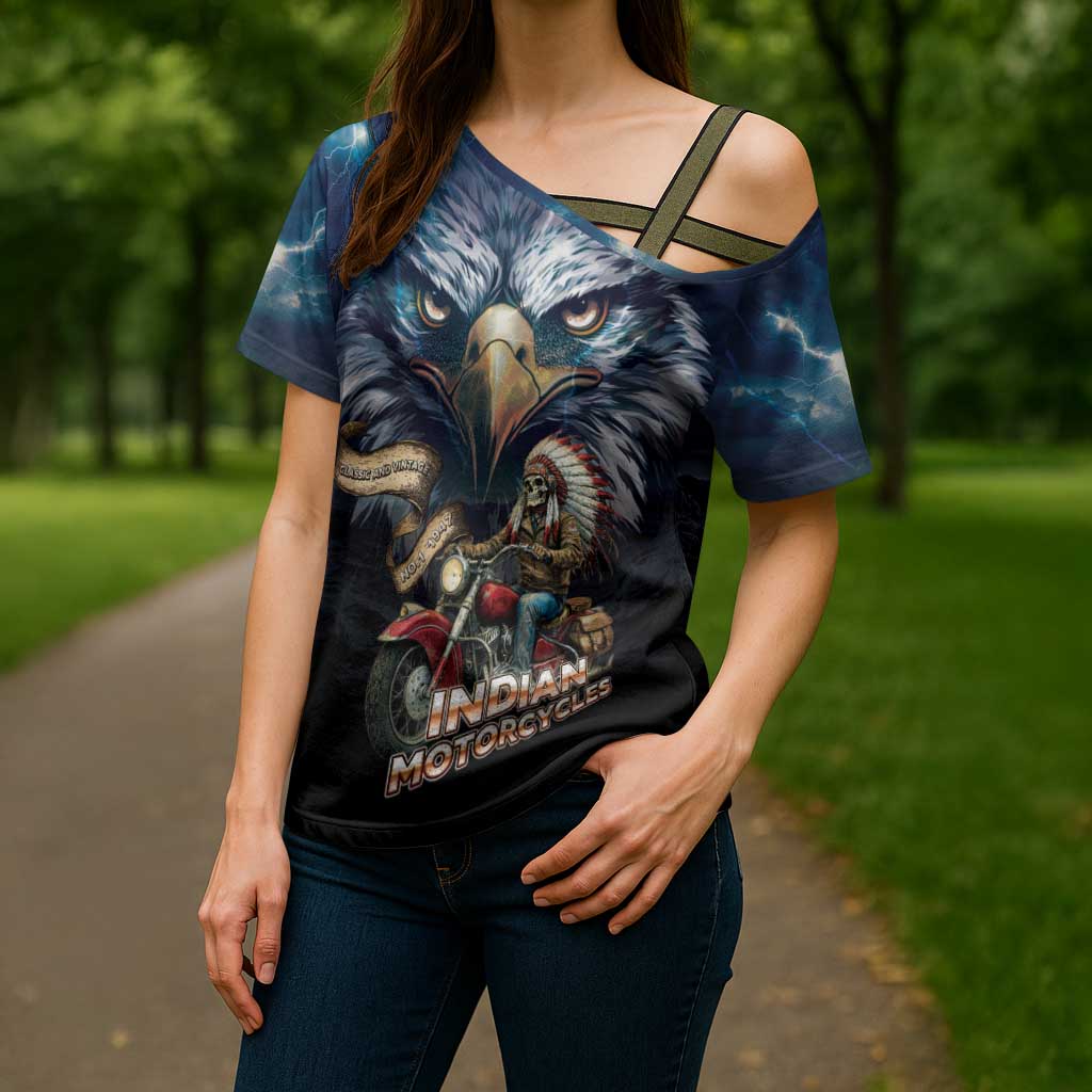 American Indian Legendary Motorcycle Cross Shoulder Shirt Native American Retro Rider - Wonder Print Shop