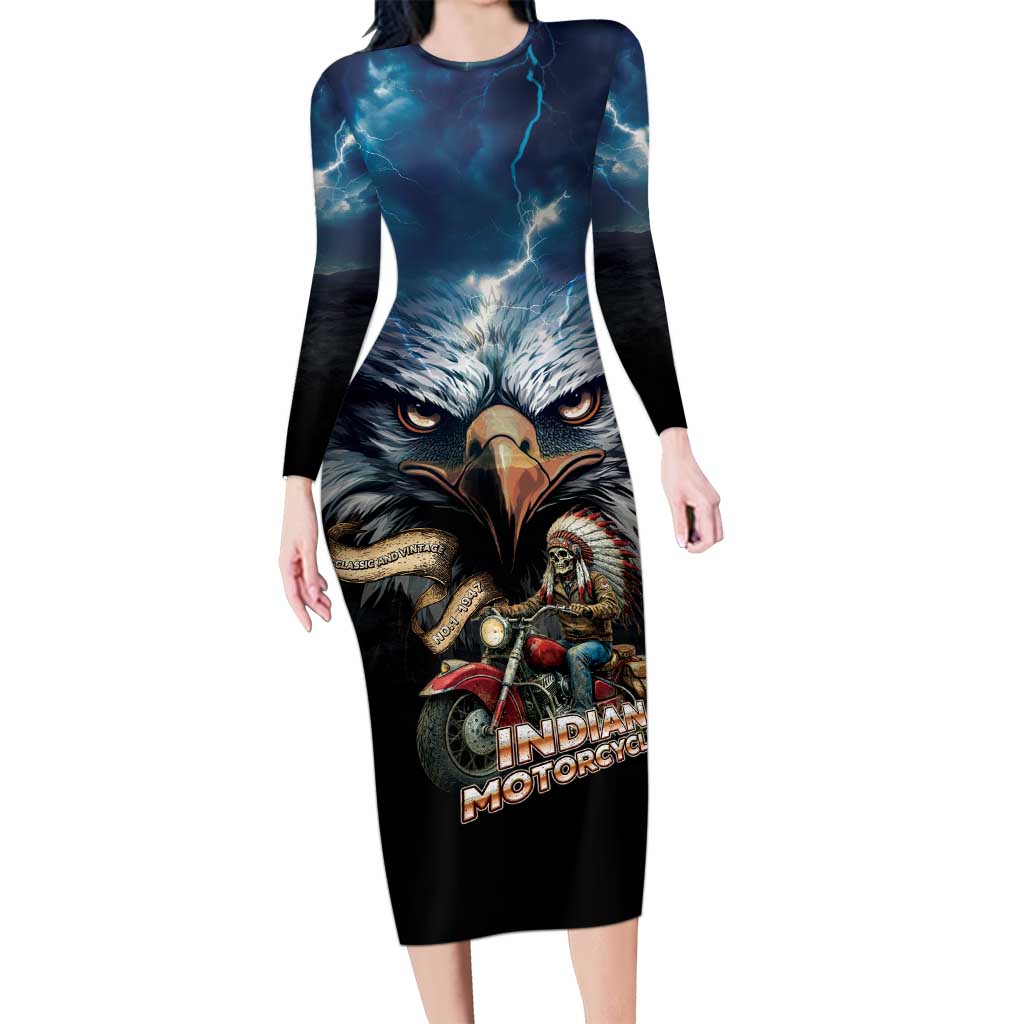 American Indian Legendary Motorcycle Family Matching Long Sleeve Bodycon Dress and Hawaiian Shirt Native American Retro Rider - Wonder Print Shop