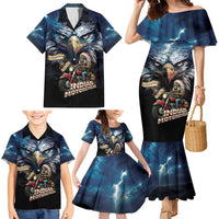 American Indian Legendary Motorcycle Family Matching Mermaid Dress and Hawaiian Shirt Native American Retro Rider - Wonder Print Shop