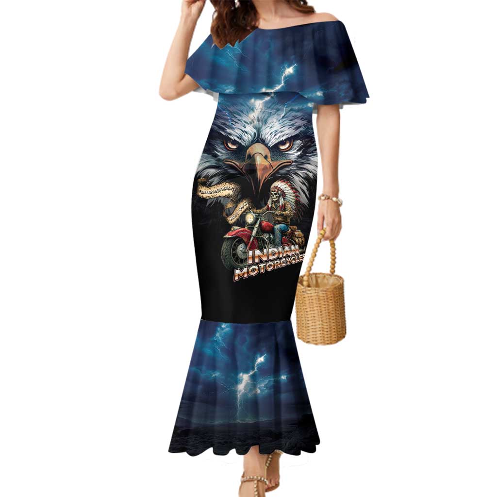 American Indian Legendary Motorcycle Family Matching Mermaid Dress and Hawaiian Shirt Native American Retro Rider - Wonder Print Shop