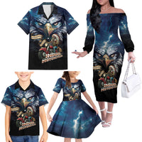 American Indian Legendary Motorcycle Family Matching Off The Shoulder Long Sleeve Dress and Hawaiian Shirt Native American Retro Rider - Wonder Print Shop