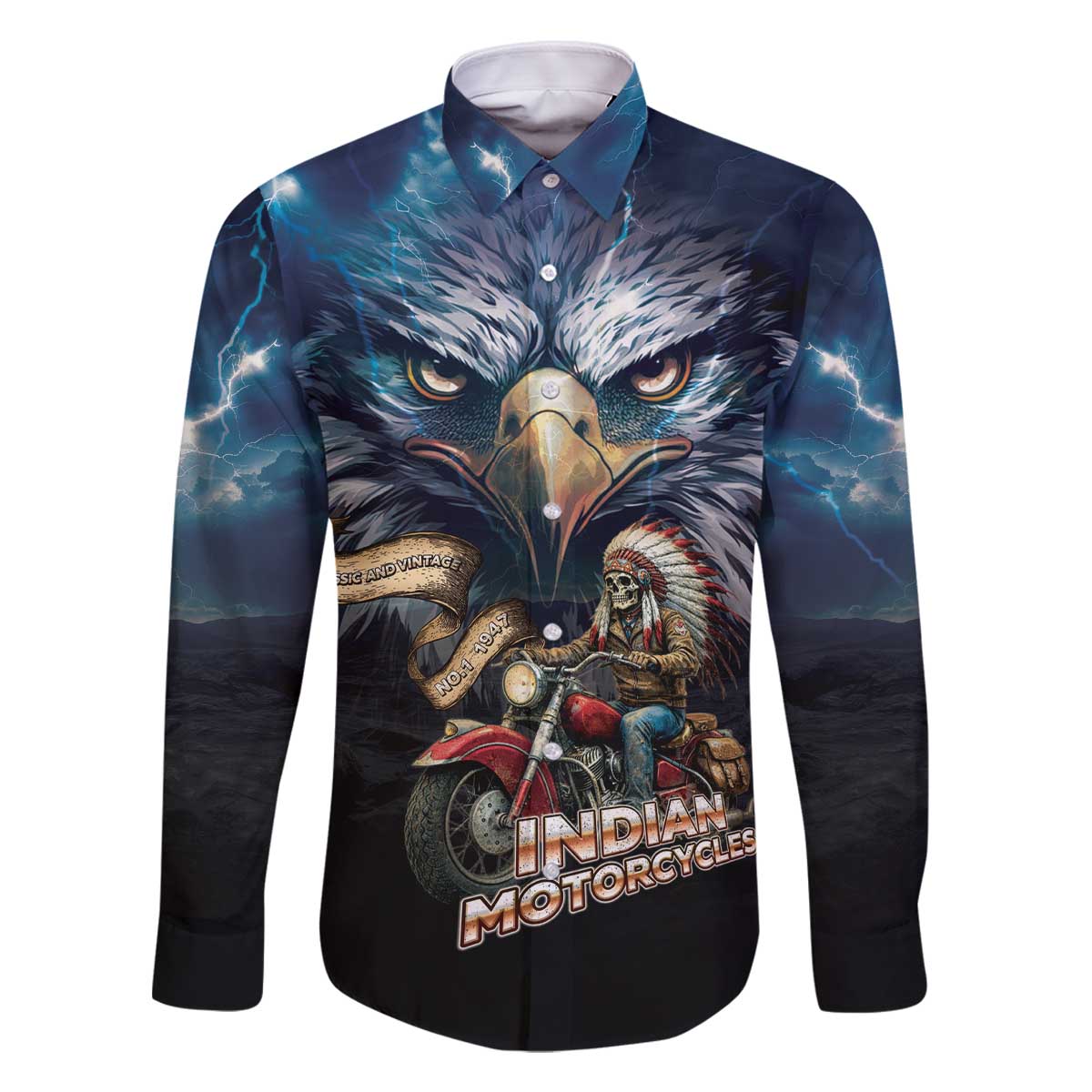 American Indian Legendary Motorcycle Family Matching Off The Shoulder Long Sleeve Dress and Hawaiian Shirt Native American Retro Rider - Wonder Print Shop