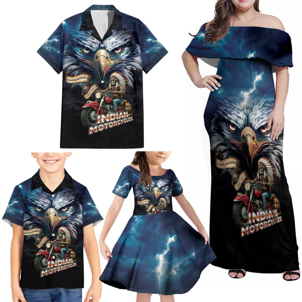 American Indian Legendary Motorcycle Family Matching Off Shoulder Maxi Dress and Hawaiian Shirt Native American Retro Rider - Wonder Print Shop
