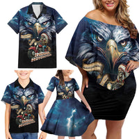 American Indian Legendary Motorcycle Family Matching Off Shoulder Short Dress and Hawaiian Shirt Native American Retro Rider - Wonder Print Shop