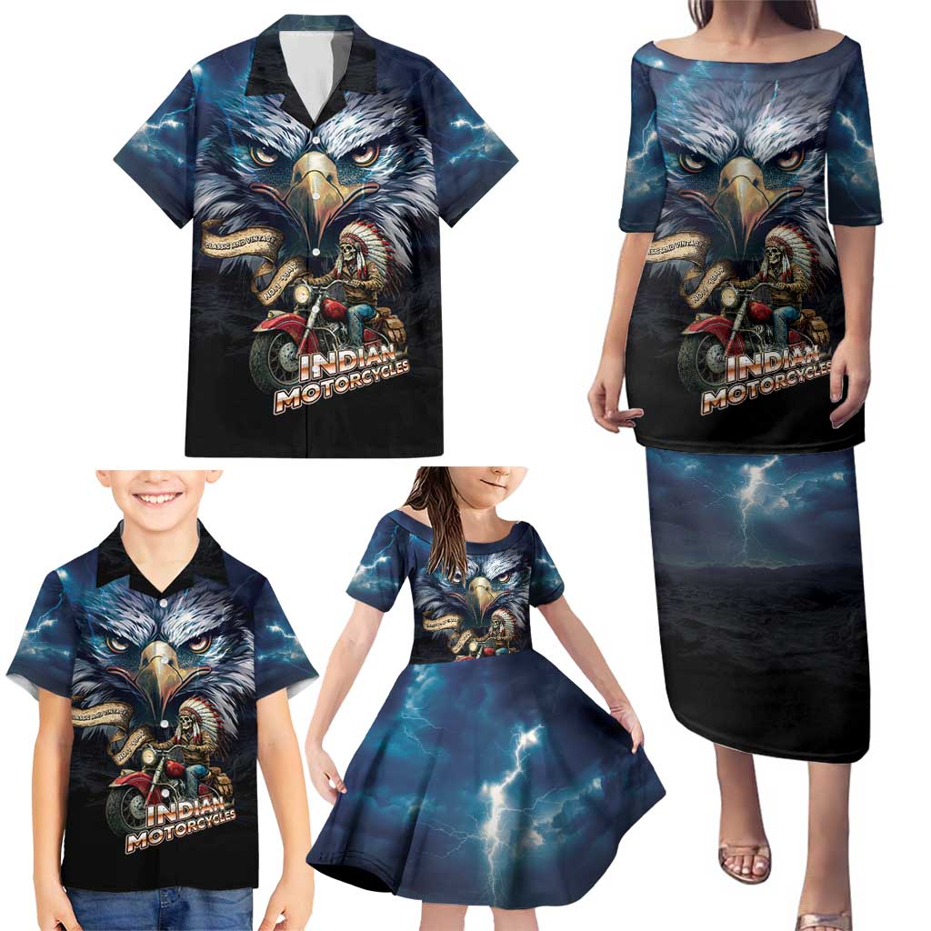 American Indian Legendary Motorcycle Family Matching Puletasi and Hawaiian Shirt Native American Retro Rider - Wonder Print Shop