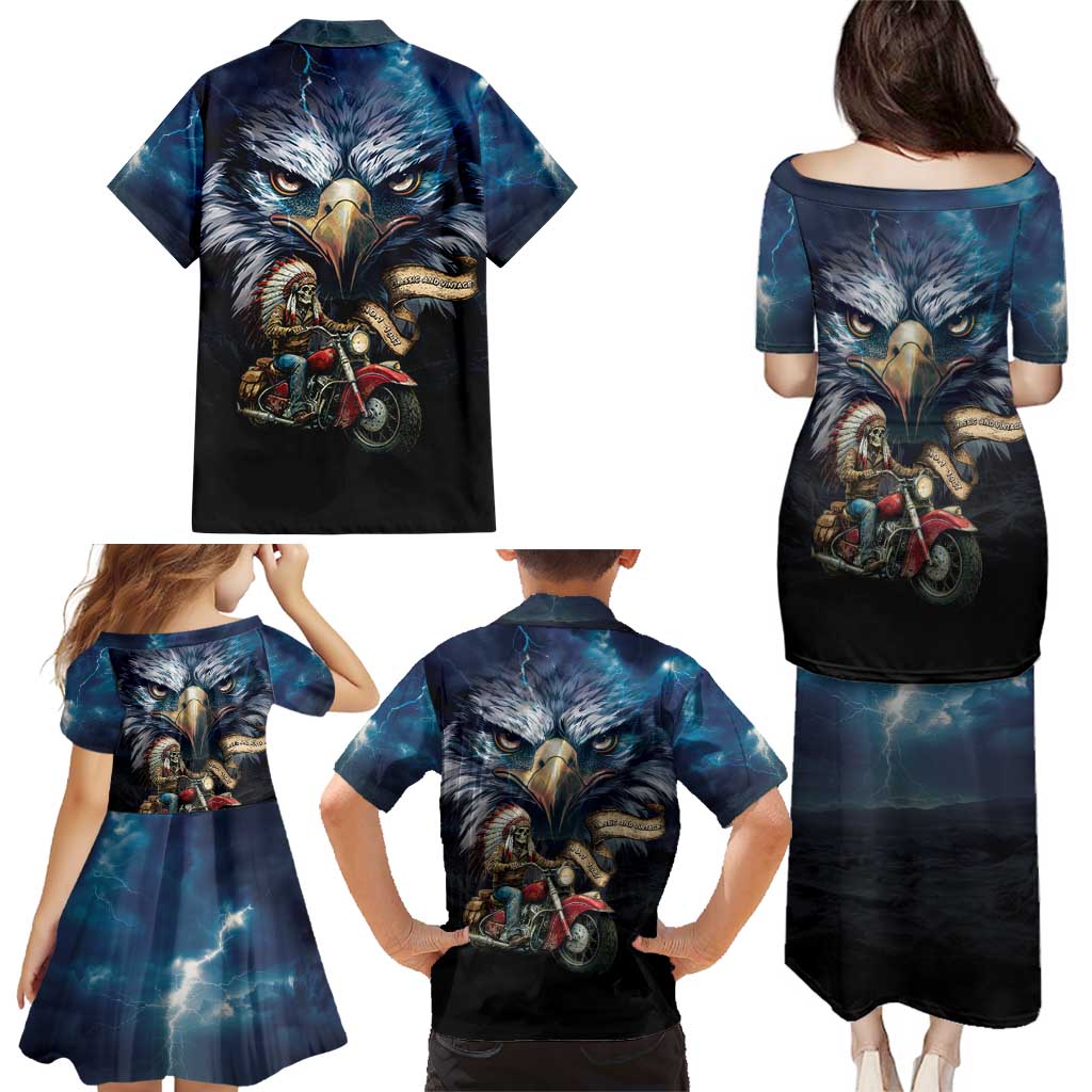 American Indian Legendary Motorcycle Family Matching Puletasi and Hawaiian Shirt Native American Retro Rider - Wonder Print Shop