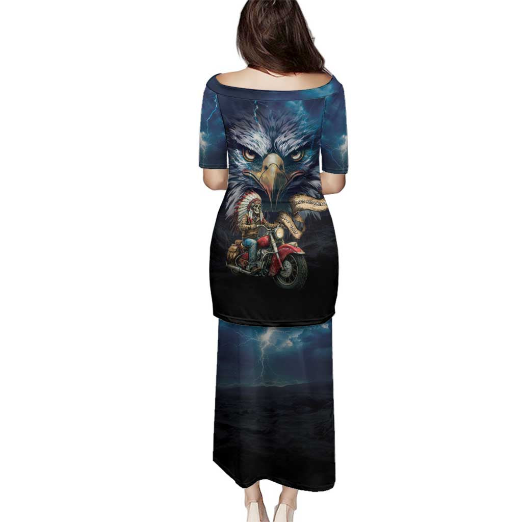 American Indian Legendary Motorcycle Family Matching Puletasi and Hawaiian Shirt Native American Retro Rider - Wonder Print Shop