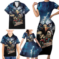 American Indian Legendary Motorcycle Family Matching Short Sleeve Bodycon Dress and Hawaiian Shirt Native American Retro Rider - Wonder Print Shop