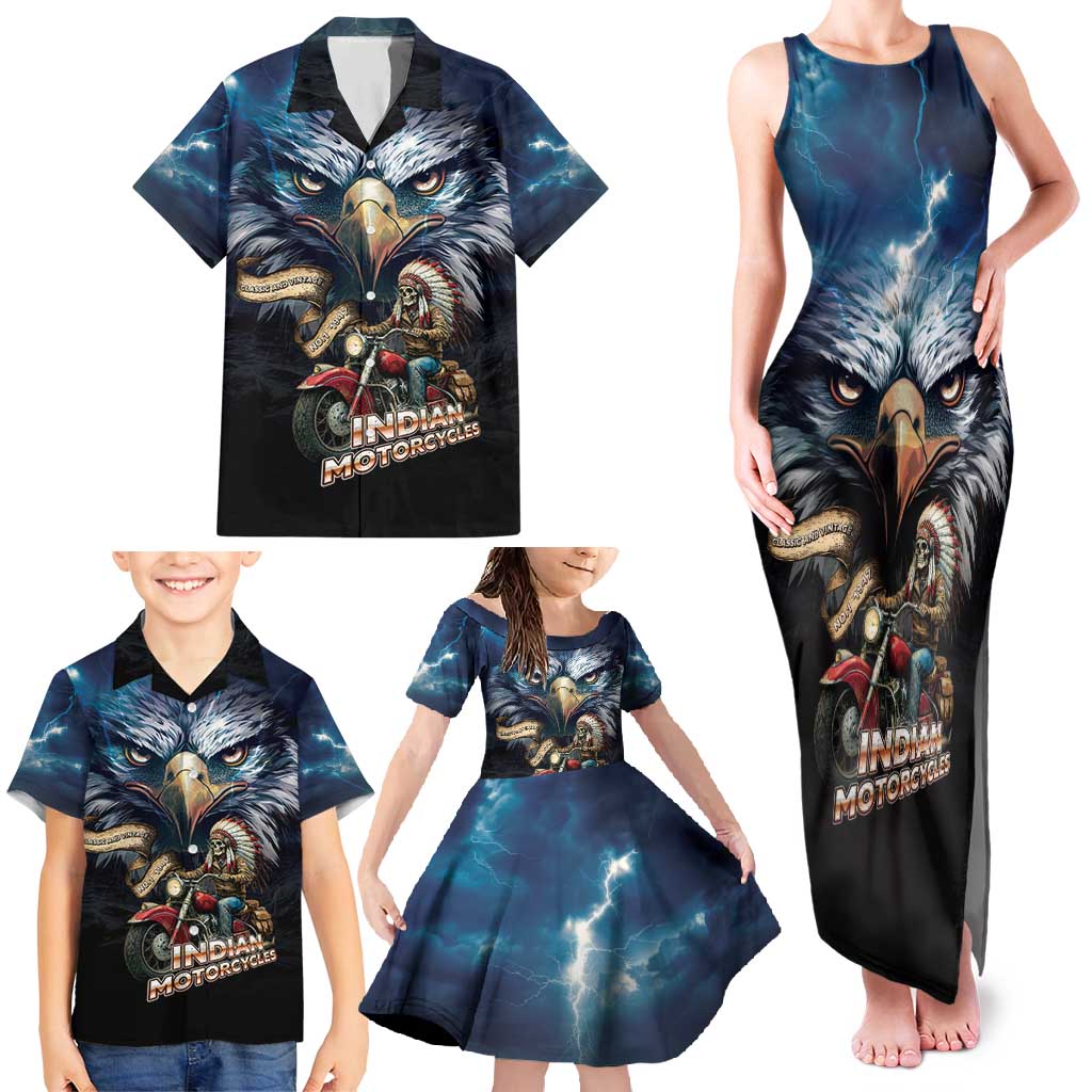 American Indian Legendary Motorcycle Family Matching Tank Maxi Dress and Hawaiian Shirt Native American Retro Rider - Wonder Print Shop
