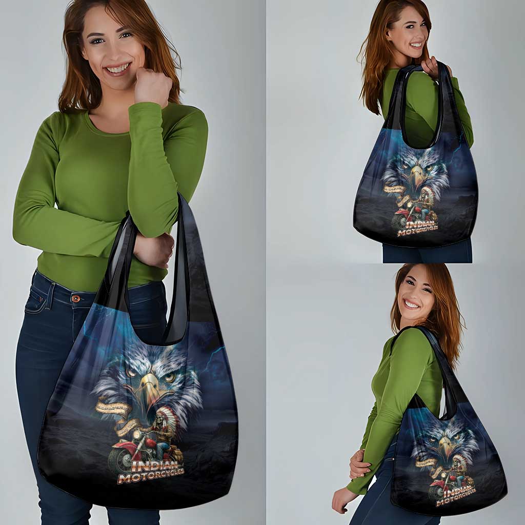 American Indian Legendary Motorcycle Grocery Bag Native American Retro Rider - Wonder Print Shop