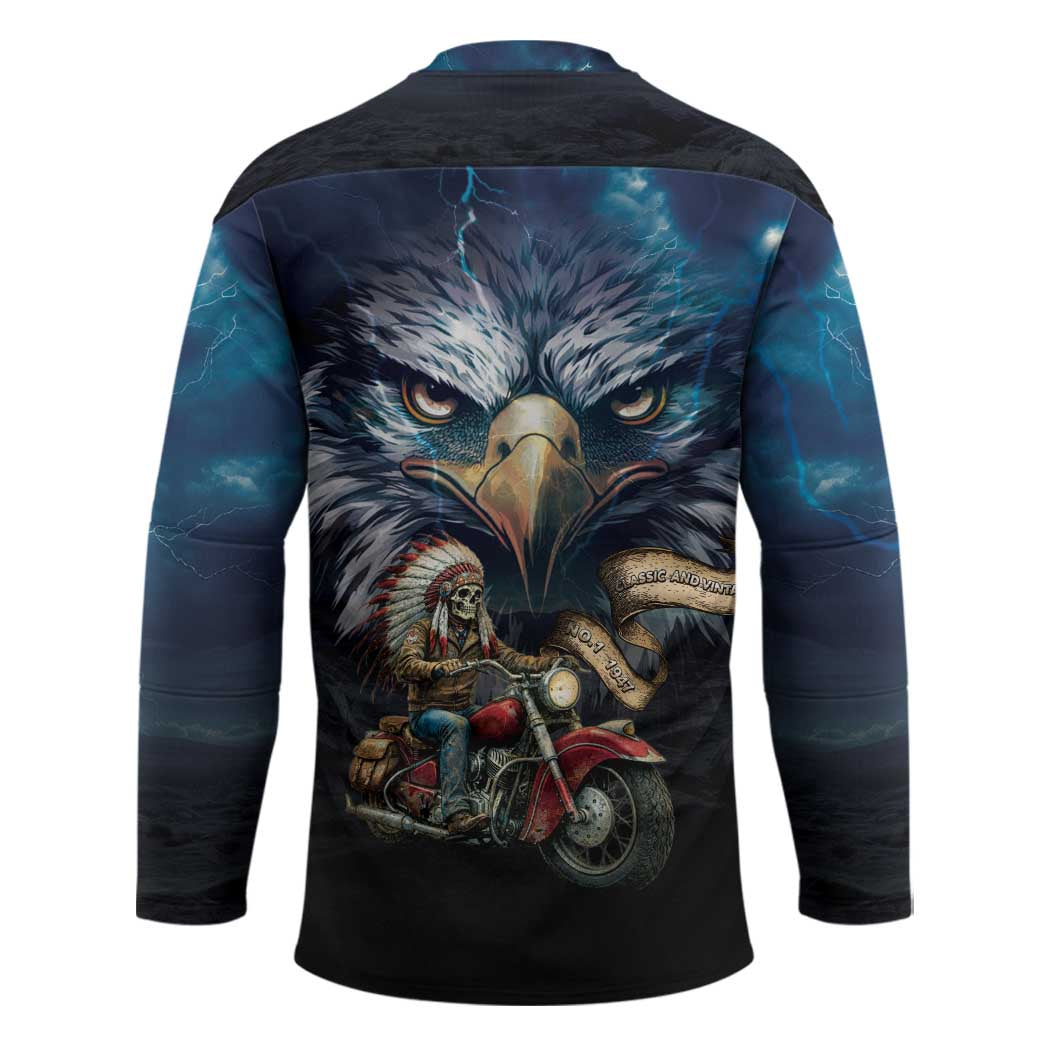 American Indian Legendary Motorcycle Hockey Jersey Native American Retro Rider - Wonder Print Shop