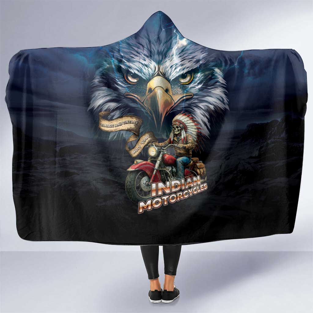 American Indian Legendary Motorcycle Hooded Blanket Native American Retro Rider - Wonder Print Shop