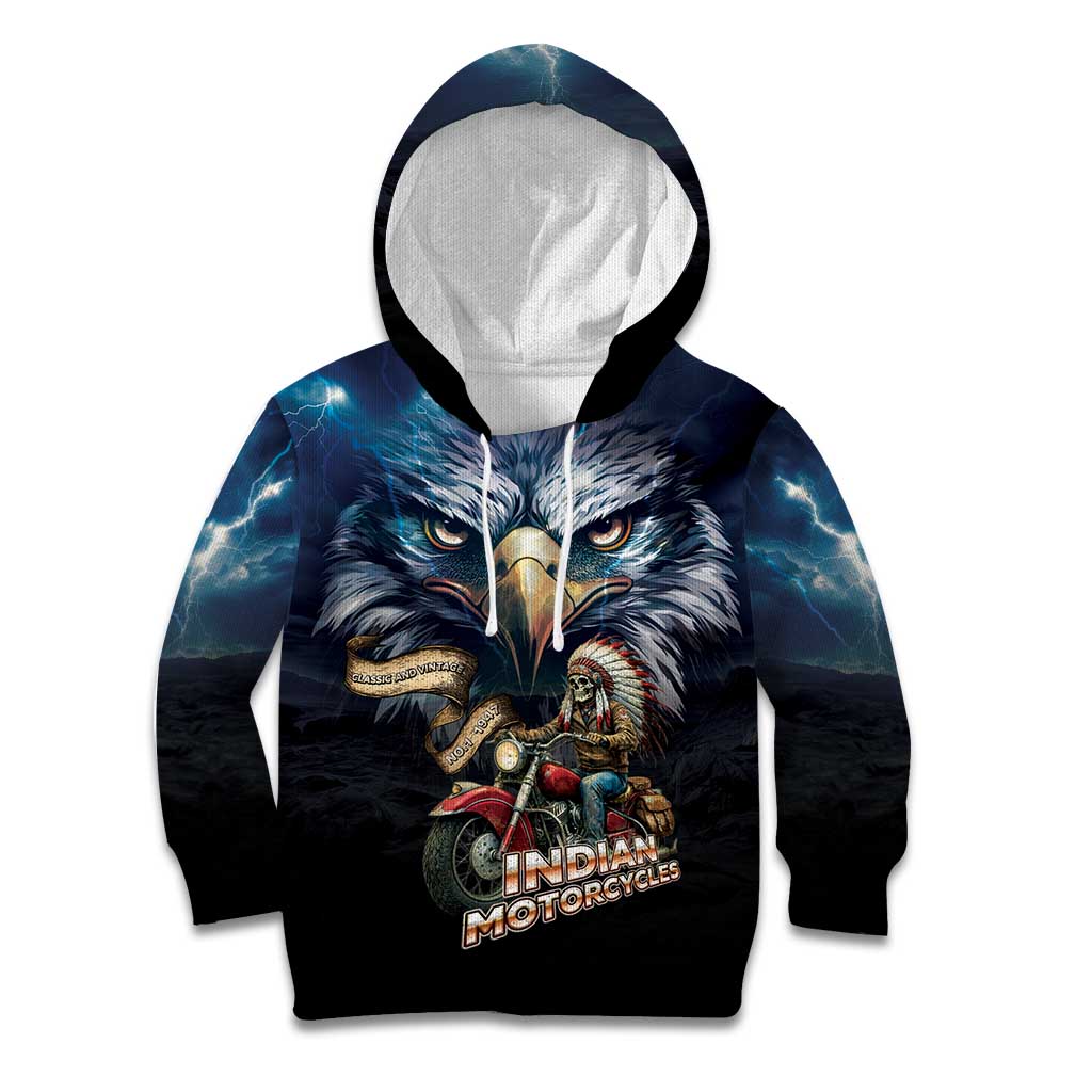 American Indian Legendary Motorcycle Kid Hoodie Native American Retro Rider - Wonder Print Shop