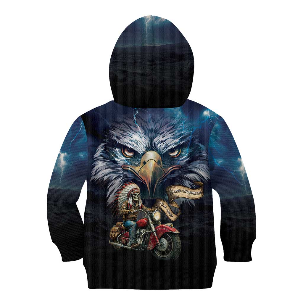 American Indian Legendary Motorcycle Kid Hoodie Native American Retro Rider - Wonder Print Shop