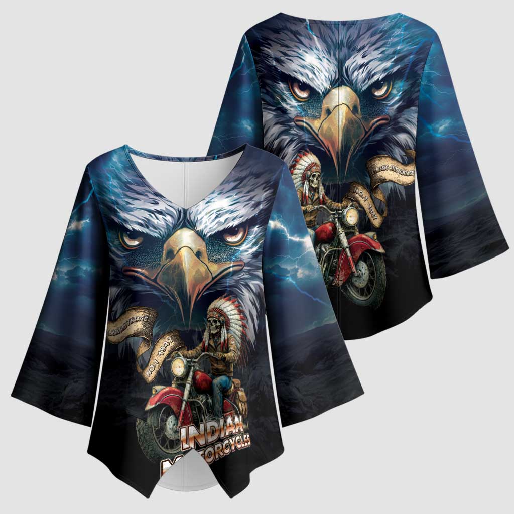 American Indian Legendary Motorcycle Kimono Sleeve Blouse Native American Retro Rider - Wonder Print Shop