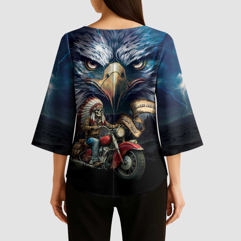 American Indian Legendary Motorcycle Kimono Sleeve Blouse Native American Retro Rider - Wonder Print Shop
