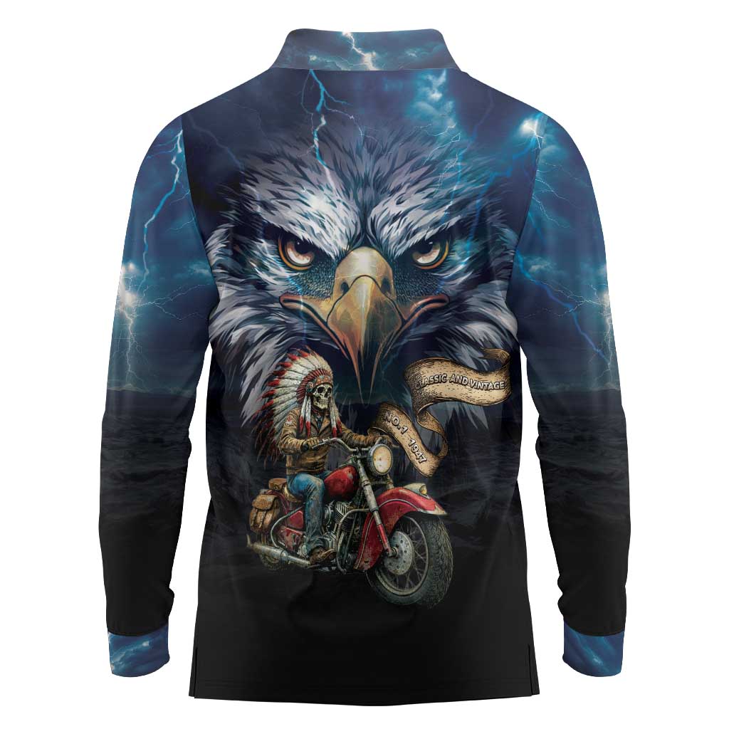 American Indian Legendary Motorcycle Long Sleeve Polo Shirt Native American Retro Rider - Wonder Print Shop