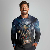 American Indian Legendary Motorcycle Long Sleeve Polo Shirt Native American Retro Rider - Wonder Print Shop