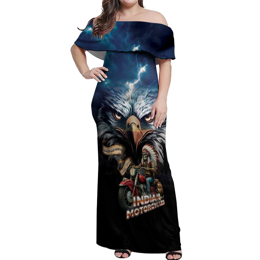 American Indian Legendary Motorcycle Off Shoulder Maxi Dress Native American Retro Rider - Wonder Print Shop