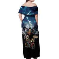 American Indian Legendary Motorcycle Off Shoulder Maxi Dress Native American Retro Rider - Wonder Print Shop