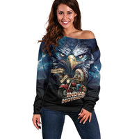 American Indian Legendary Motorcycle Off Shoulder Sweater Native American Retro Rider - Wonder Print Shop