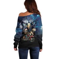 American Indian Legendary Motorcycle Off Shoulder Sweater Native American Retro Rider - Wonder Print Shop