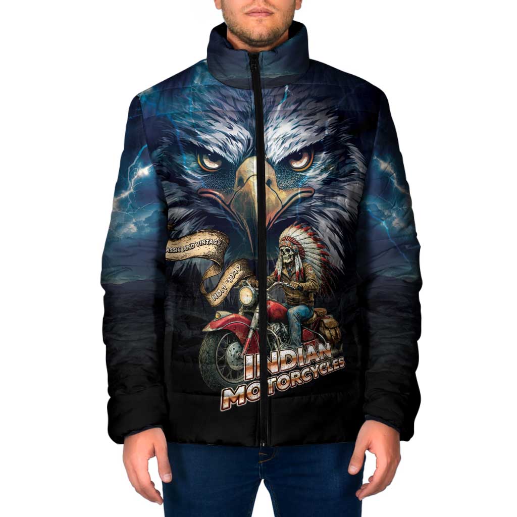 American Indian Legendary Motorcycle Padded Jacket Native American Retro Rider - Wonder Print Shop