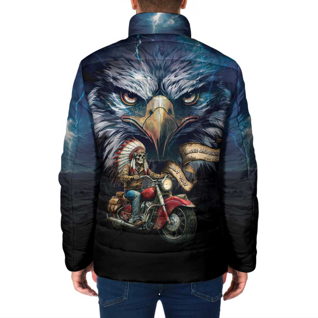 American Indian Legendary Motorcycle Padded Jacket Native American Retro Rider - Wonder Print Shop