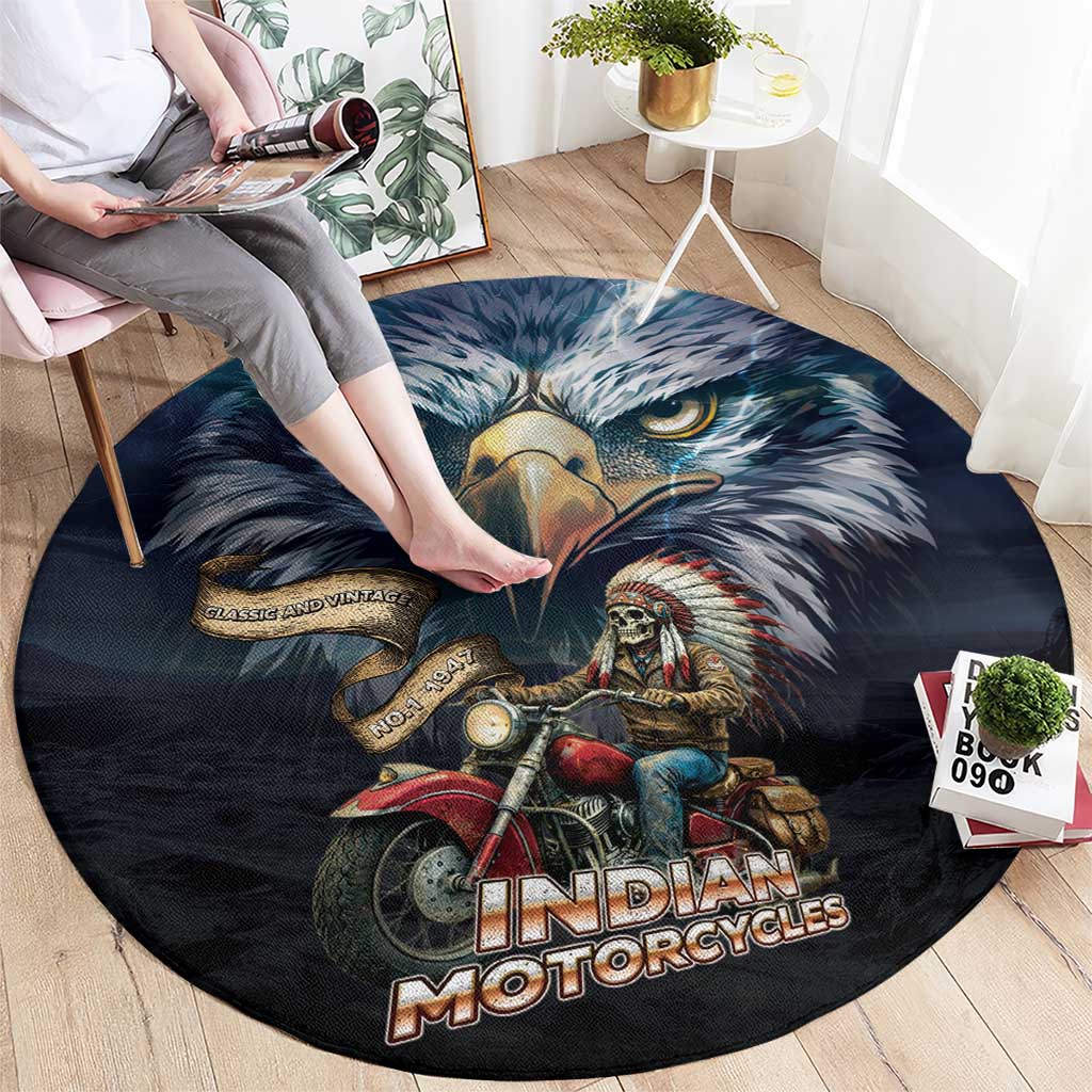 American Indian Legendary Motorcycle Round Carpet Native American Retro Rider - Wonder Print Shop