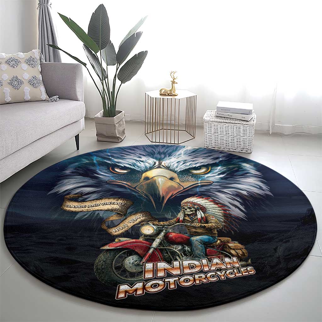 American Indian Legendary Motorcycle Round Carpet Native American Retro Rider - Wonder Print Shop