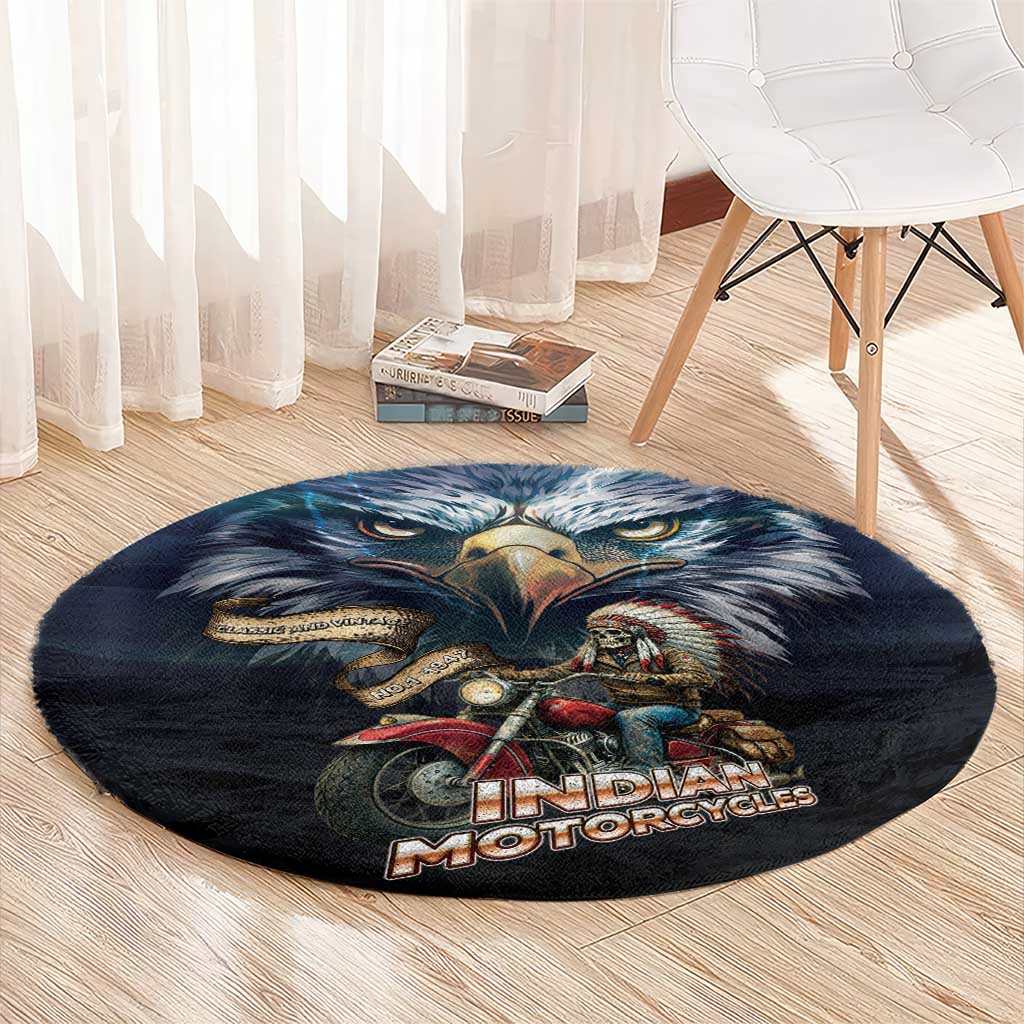 American Indian Legendary Motorcycle Round Carpet Native American Retro Rider - Wonder Print Shop