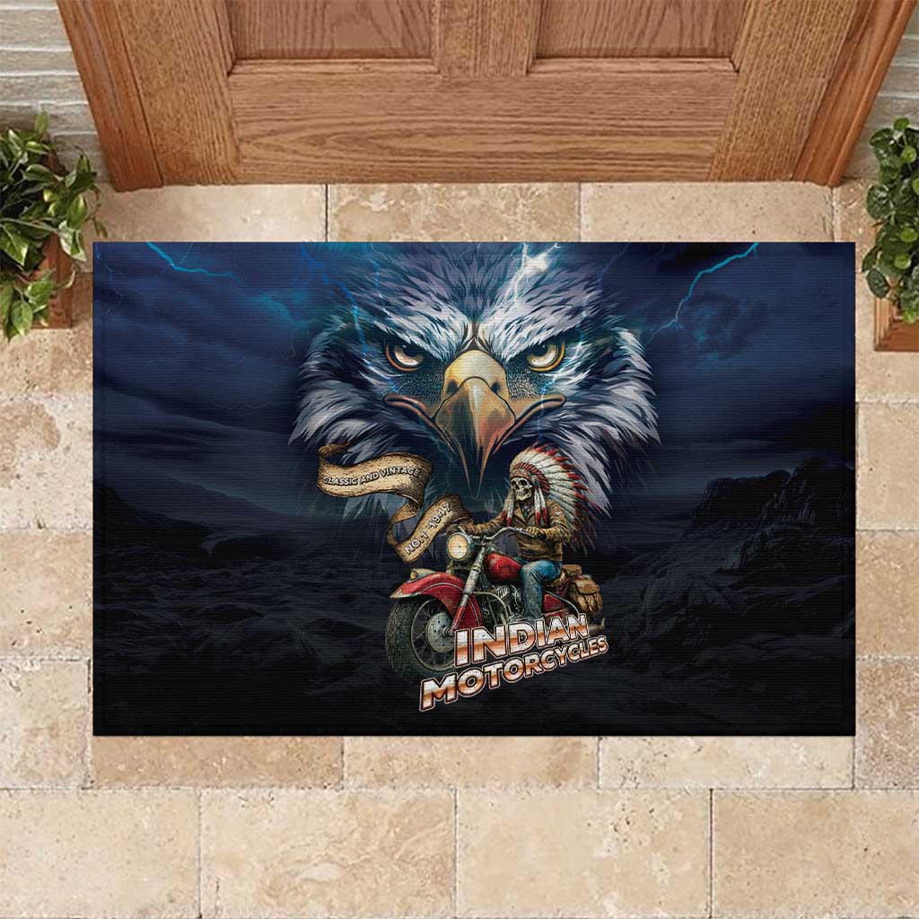 American Indian Legendary Motorcycle Rubber Doormat Native American Retro Rider - Wonder Print Shop