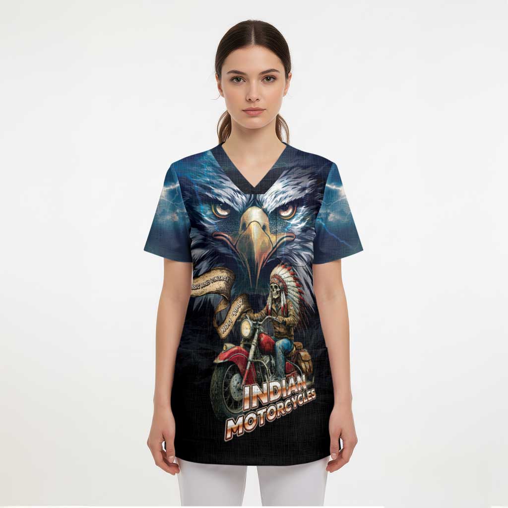 American Indian Legendary Motorcycle Scrub Top Native American Retro Rider - Wonder Print Shop