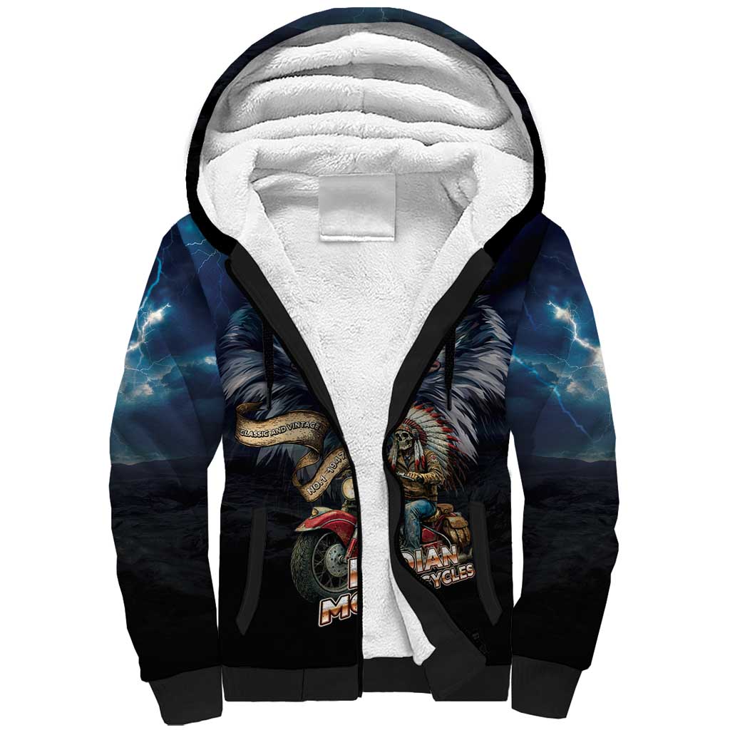 American Indian Legendary Motorcycle Sherpa Hoodie Native American Retro Rider - Wonder Print Shop