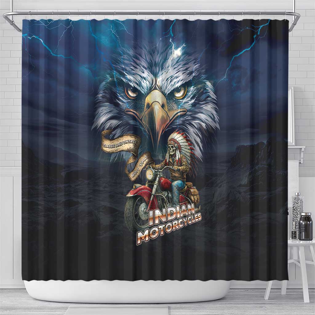 American Indian Legendary Motorcycle Shower Curtain Native American Retro Rider - Wonder Print Shop