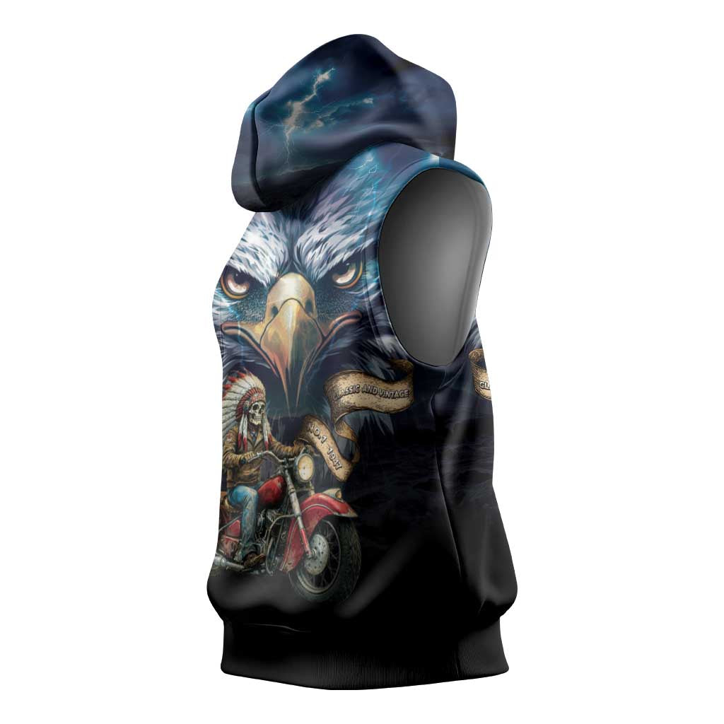 American Indian Legendary Motorcycle Sleeveless Hoodie Native American Retro Rider - Wonder Print Shop