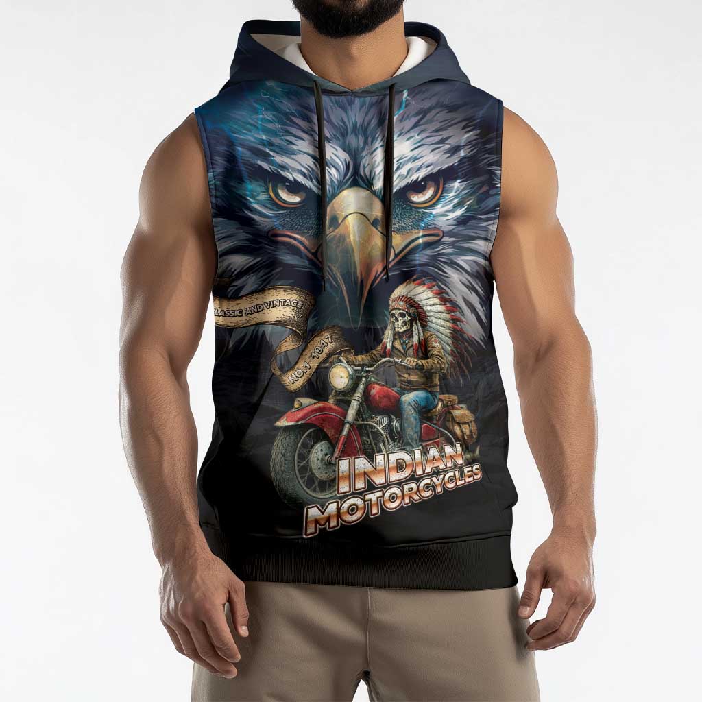 American Indian Legendary Motorcycle Sleeveless Hoodie Native American Retro Rider - Wonder Print Shop