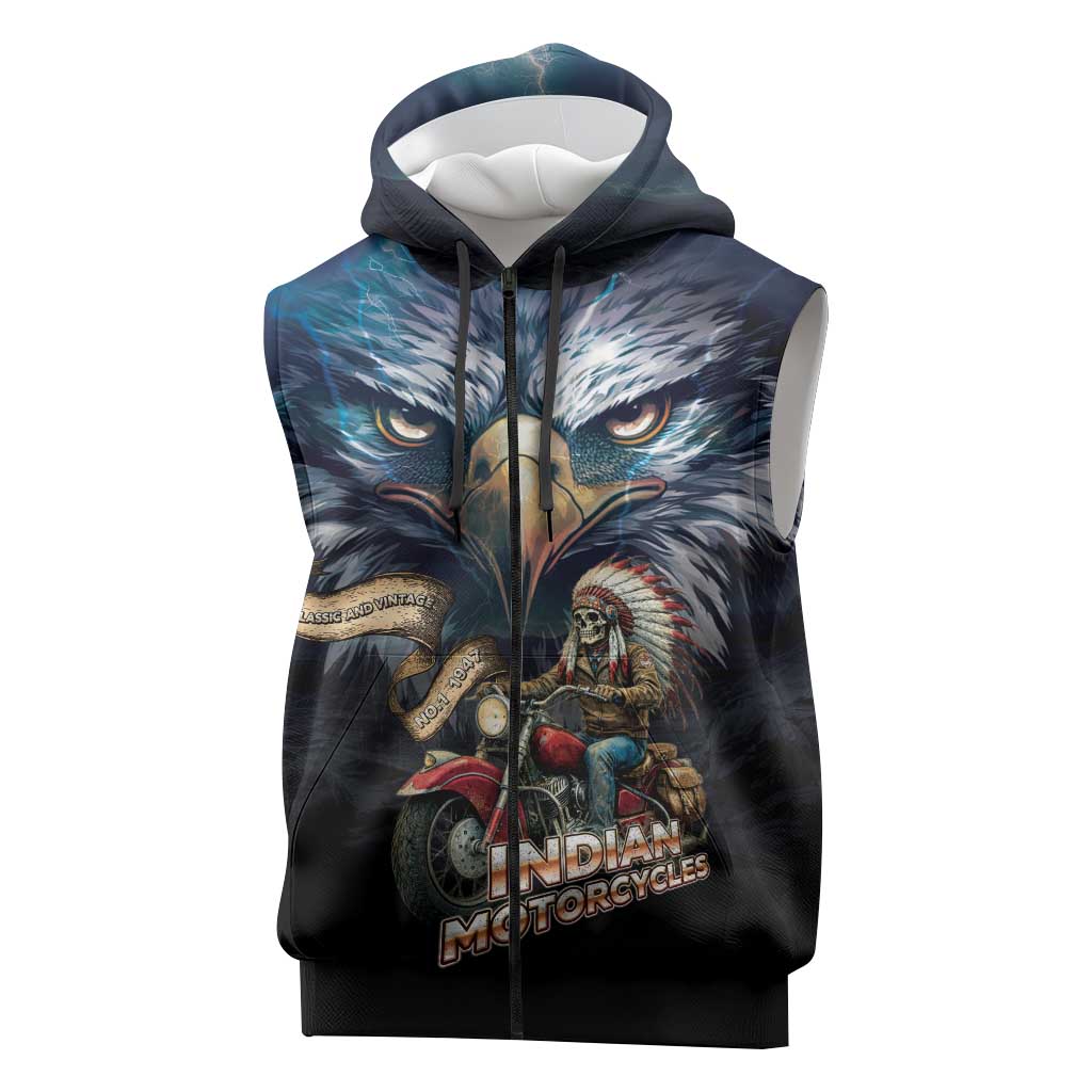 American Indian Legendary Motorcycle Sleeveless Zip Hoodie Native American Retro Rider - Wonder Print Shop