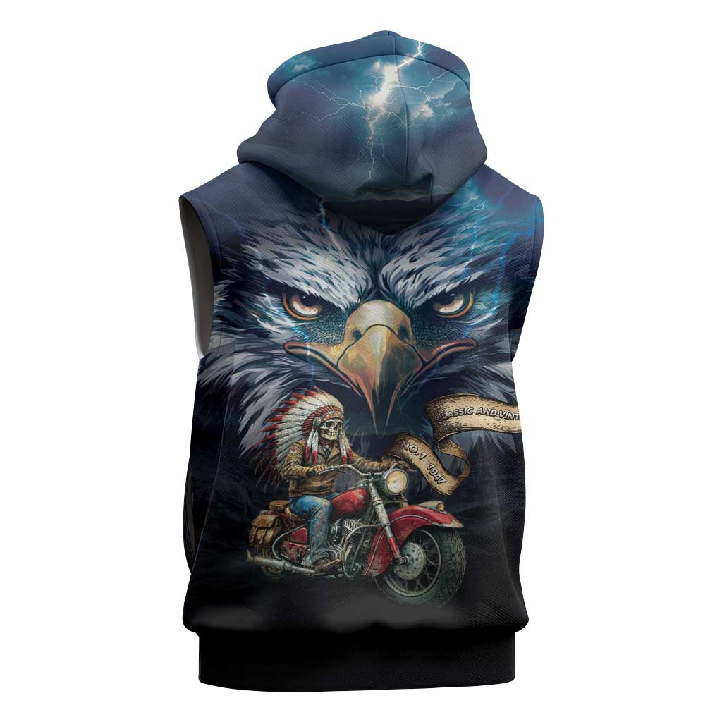 American Indian Legendary Motorcycle Sleeveless Zip Hoodie Native American Retro Rider - Wonder Print Shop